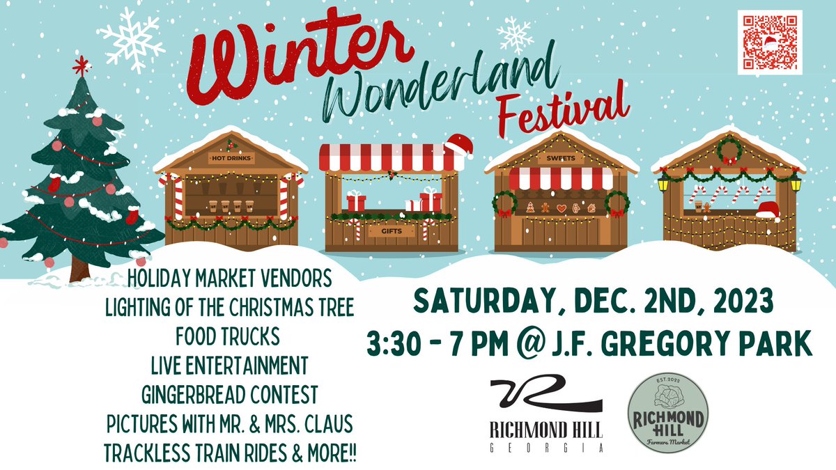 Richmond_HillGA's tweet photo. ❄️🎄🎅𝟮𝟬𝟮𝟯 𝗪𝗜𝗡𝗧𝗘𝗥 𝗪𝗢𝗡𝗗𝗘𝗥𝗟𝗔𝗡𝗗 𝗙𝗘𝗦𝗧𝗜𝗩𝗔𝗟 hosted by the City of Richmond Hill &amp; Richmond Hill Farmers Market
𝗦𝗮𝘁., 𝗗𝗲𝗰𝗲𝗺𝗯𝗲𝗿 𝟮, 𝟮𝟬𝟮𝟯
𝟯:𝟯𝟬 𝘁𝗼 𝟳:𝟬𝟬 𝗣𝗠 𝗝.𝗙. 𝗚𝗿𝗲𝗴𝗼𝗿𝘆 𝗣𝗮𝗿𝗸
For more info, visit https://t.co/AaDdI2BUSz https://t.co/rZpO5JJ1xX