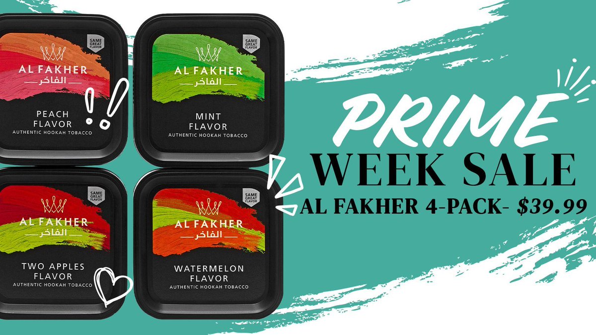 It's Prime Week and no other way to celebrate than with a Sale!
Check out this Al Fakher 4-pack for only $39.99 👀 🎉 

Shop now at buff.ly/3LUpYTc !!!