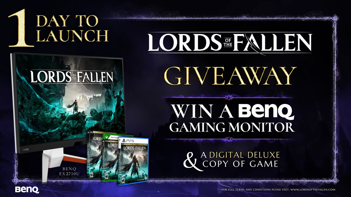 Lords of the Fallen - Launch Giveaway #2 Follow & Repost for a chance to win a 144Hz 4K monitor from @MobiuzGaming 📺1x BenQ EX2710U Monitor 🎁1x Deluxe Edition of game (any platform) Full details + more ways to enter here: lotfgame.info/BenQ #LordsoftheFallen