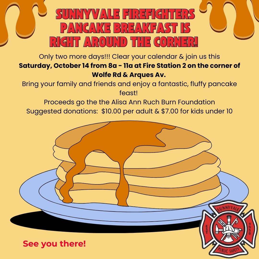 SunnyvaleDPS's tweet photo. Just two more days and the flippin' pancake fun begins! 
Be there! 
For more information on the Alisa Ann Ruch Foundation, please visit
https://t.co/daWwAOU3df https://t.co/xnZEHCJEOk