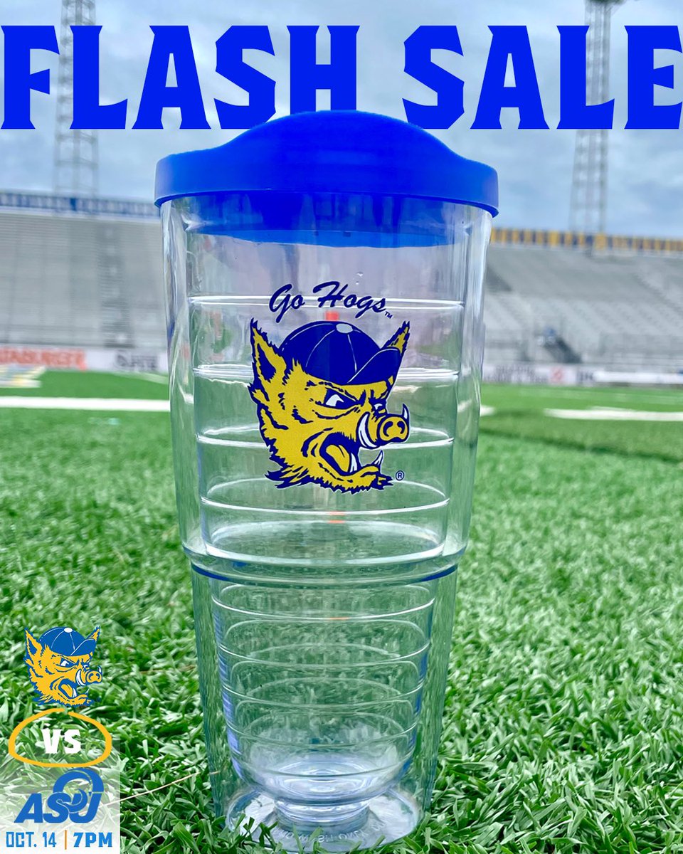 Javelina fans! On Saturday beginning at 5 p.m. we will have a flash sale of these limited edition Porky tumblers outside Javelina Stadium! *While supplies last* #LosHogs 🐗