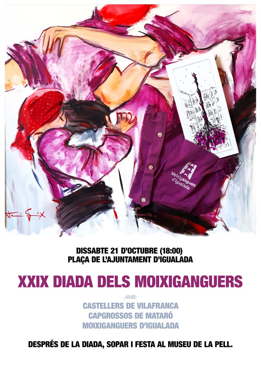 XXIX Diada de la colla.

Igualada, ens veiem a plaça. Us necessitem a tots.

📆 21 d'octubre
🕑 18:00
📍 Plaça de l'Ajuntament

Apunteu-vos a l'app 📲

👉🏼 La il·lustració del cartell l'ha fet l'artista i moixiganguer, <a href="/ToniGuix52/">Toni Guix</a>.
#éselcamí #castells
