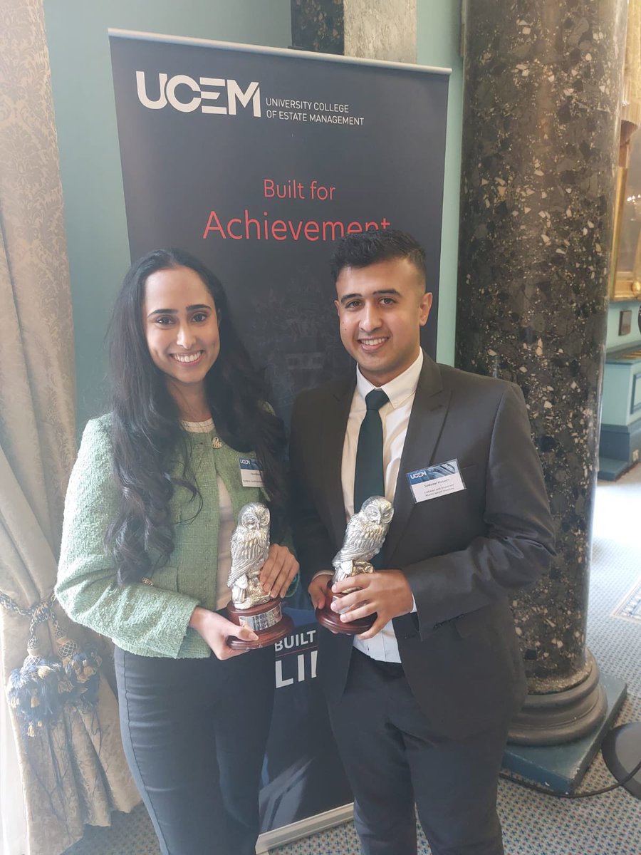 🏆 Congratulations to our Academic Excellence Award winner, Esha Bhasin @JLL and our Alumni Excellence Award winner, Sadaqat Hussain @CushWake! #UCEMPropertyAwards
