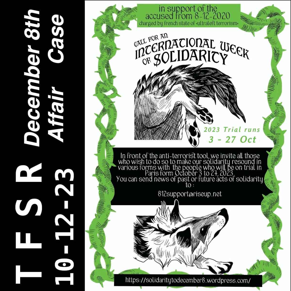 An interview on the December 8th Affair, currently at trial in France, about the case, the context and the possible implications for leftist and ecological activists being accused of terrorism with little to no recourse!

Zine &amp; transcript there as well!
 thefinalstrawradio.noblogs.org/post/2023/10/1…