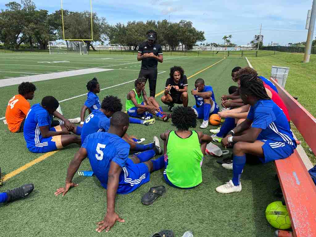 #UBSoccer goes through a final coaching session before taking on #AtlantisUniversity. #GoMingoes