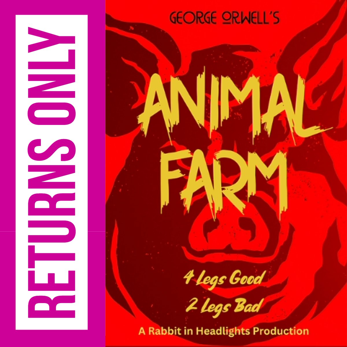 🐷 <a href="/RabbitinHead/">Rabbit in Headlights Productions</a>  Productions' performance of ANIMAL FARM at The Lantern on Thursday 19 October is now SOLD OUT &amp; RETURNS ONLY

We can't wait for this exciting production to come to The Lantern next week!

#fringetheatre #brightontheatre #whatsonbrighton #kemptown #kemptownarts