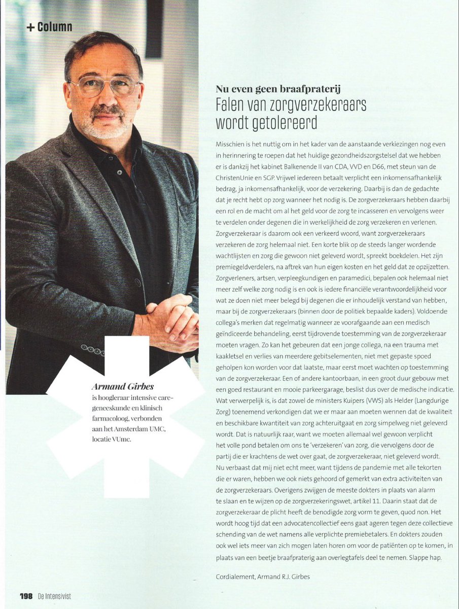 Mijn column in ons vakblad "De Intensivist" met een oproep aan de collega artsen om wat meer van zich te laten horen om voor de patiënt op te komen. Hadden we al iets gehoord van de artsen van bv het #Martiniziekenhuis ?