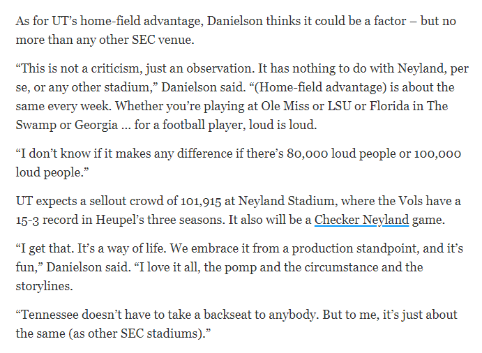 Gary Danielson says Neyland is "just about the same as other SEC stadiums" ....uh, no