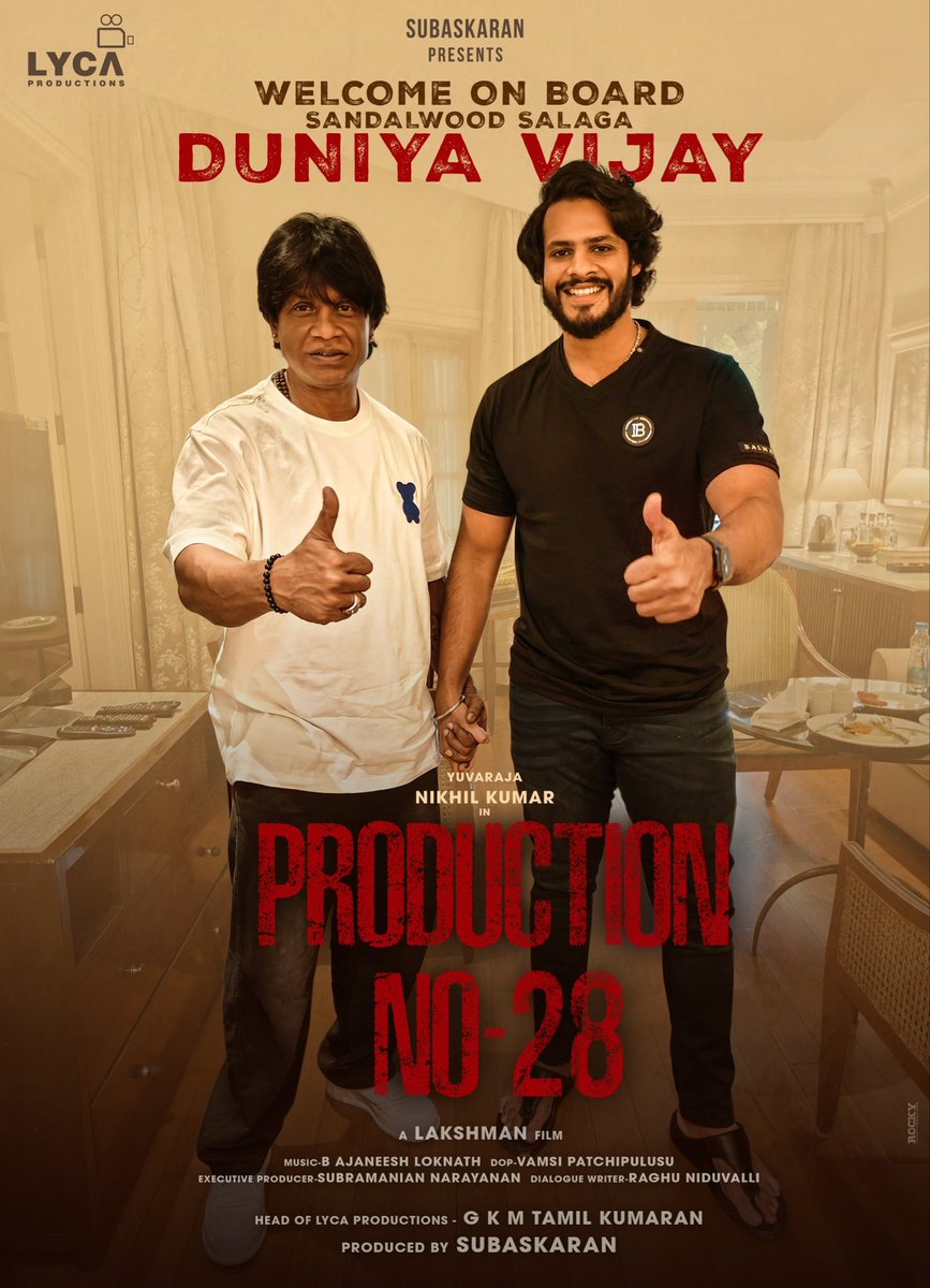 #ProductionNo28 - @OfficialViji on board. Congrats & all d best team @LycaProductions #Subaskaran @gkmtamilkumaran @Nikhil_Kumar_k @Vamsi_P1988 #UllasHydur #YuktiThareja @kumarkomal #SunilGowda @AJANEESHB @raghuniduvalli #Pradeepa @dirlakshman