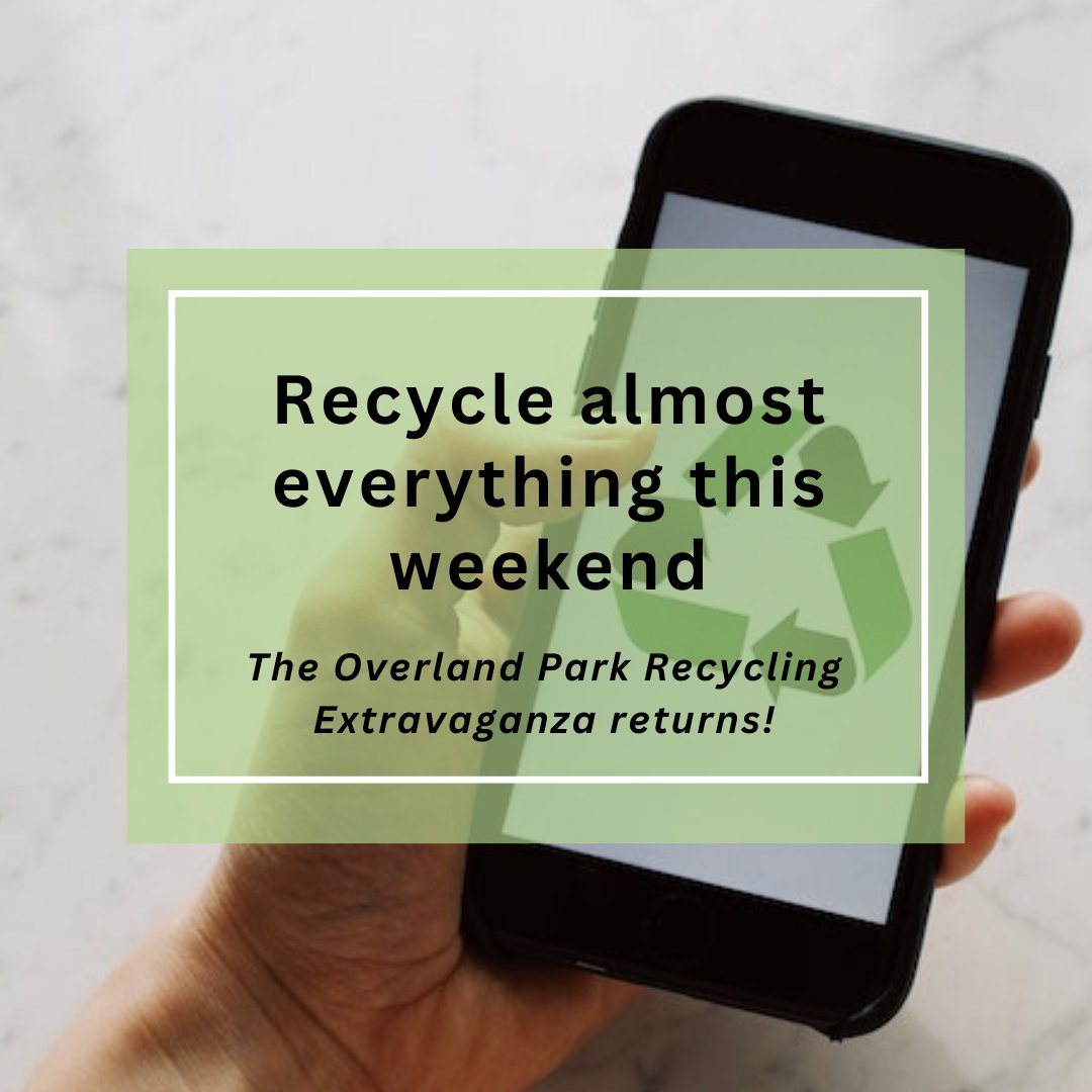 The free Overland Park Recycling Extravaganza is this Saturday and open to the public. ♻️

Recycle hard-to-recycle items from 8 am – 2 pm at Black &amp; Veatch headquarters, 11401 Lamar Ave in Overland Park, KS.

Details: bit.ly/45whhWl