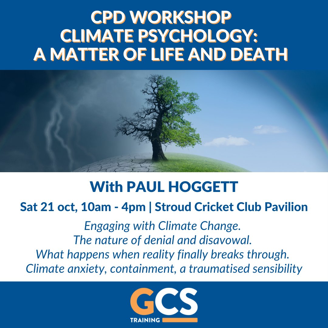 Climate change impacts our mental health in ways we are only beginning to understand. This workshop will consider the implications of human paralysis for clinical theory and practice in the face of the climate emergency. 11 spaces left ow.ly/uEG250PUYZr #CPD🌍