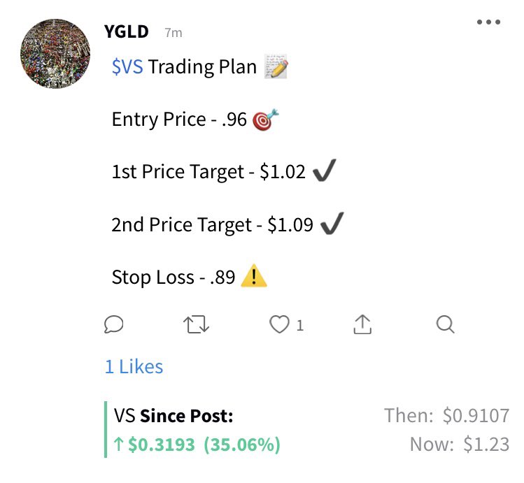 $VS Solid Play - Exceeding BOTH Price Targets 🎯 - The Halts Really Limited The Potential Of This Play ⚠️ 

$PIXY $RSLS $AAPL $NEPT $AVGR $UPTD $NIR $SPY $OPGN $SECO $AMC $GME $TSLA $MSFT $TPST

#stockmarket #daytrading #pennystocks #wallstreetbets #stockalerts #options