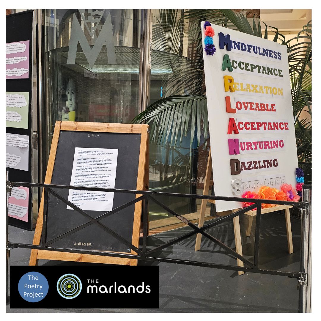 poetryproject08's tweet photo. I am excited to announce a collaboration with The Marlands Shopping Centre in Southampton who have words from the project on display in an amazing way for the shoppers. I love the Acrostic poem too! #thepoetryproject @themarlands https://t.co/XqgpqC1lsl