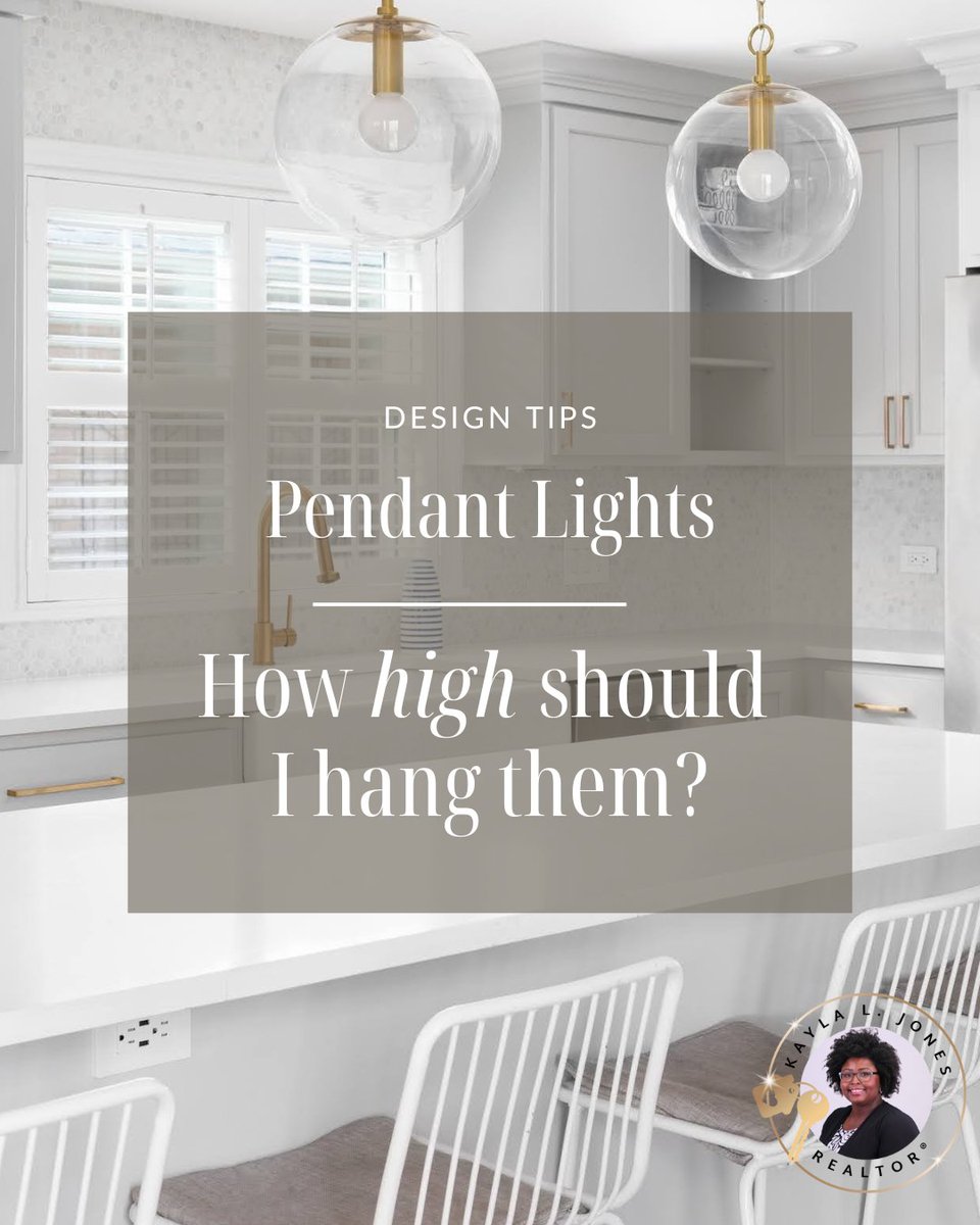 KaylaJSellsVA's tweet image. Here's the secret to perfect pendant light placement: 
1️⃣ Over Tables: Hang 28-34 inches above the table. 
2️⃣ Over Islands: 30-36 inches above the counter.
3️⃣ In Hallways: Maintain 7-foot clearance for traffic.
4️⃣ In Living Rooms: Around 60-70 inches above the floor.