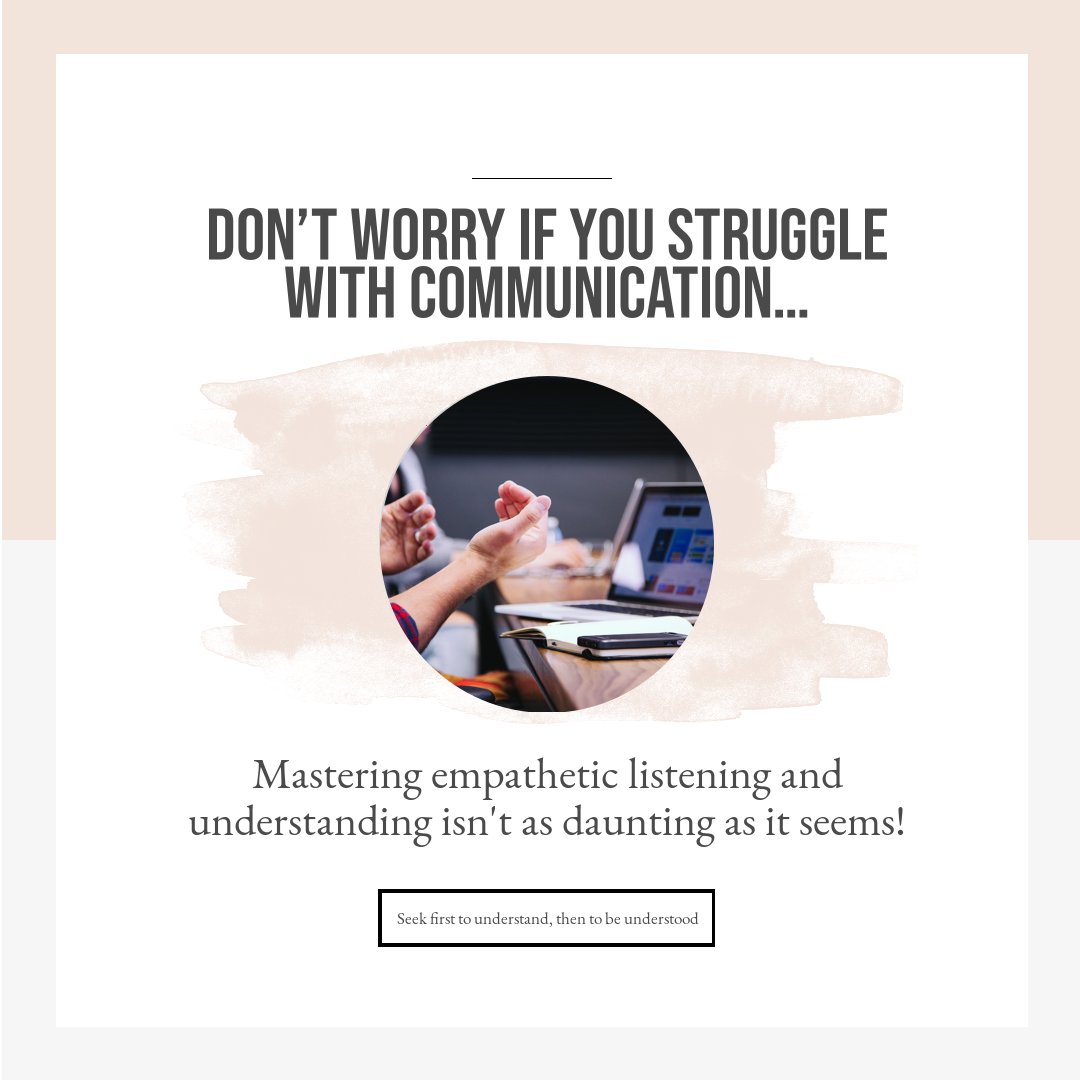👂🌟 Struggling with communication? Don't fret! 🌟👂
Discover the power of empathetic listening and understanding. 💡🤝 It's not as intimidating as it may seem! Seek first to understand, then to be understood. 💬✨ #CommunicationSkills #EmpathyMatters #UnderstandingEachOther