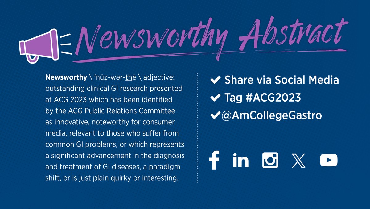 ACG's Public Relations Committee with Chair Dr. Tauseef Ali reviewed scientific abstracts for #ACG2023 through the lens of newsworthy clinical research of interest to media & the public ☑️Check out ACG Newsworthy Abstract picks & explore Author Insights gi.org/media/press-in…