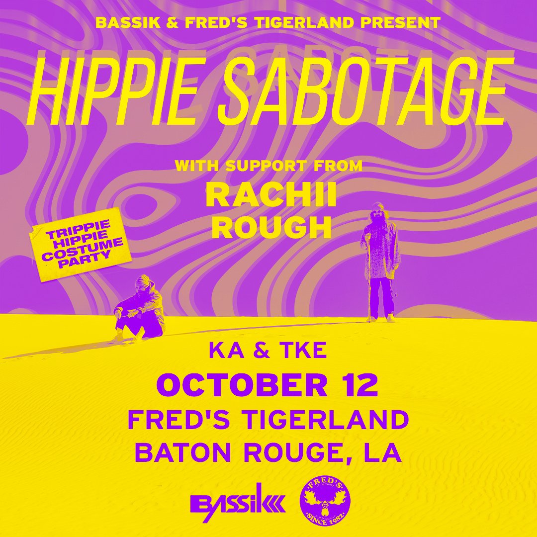 dont miss the opportunity to get trippy with the hippies TONIGHT at freds tigerland ⏱😵‍💫🐅  grab your tix now for good vibes 🎫
@hippiesabotage @fredsbar