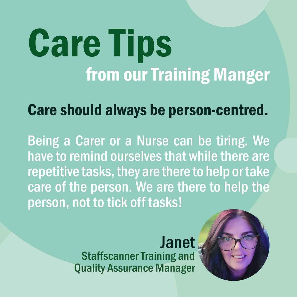 staffscanner's tweet photo. Care tip from our expert: It's not about tasks; it's about people! 🌟 Dive into insights from our Training and Quality Assurance Manager on person-centred care. #BeyondChecklists https://t.co/Ib76AHBBoN