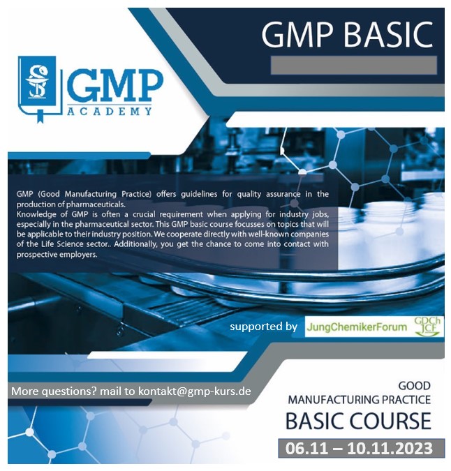 ++bezahlte Werbepartnerschaft++ 📚 Join our Good Manufacturing Practice (GMP) course in English! 🌐 Nov 6-10, 2023, throughout the day Exam: Nov15th, 2023, 4 pm Starting from 249€ If you have any questions, please mail to kontakt@gmp-kurs.de register: gmp-kurs.de