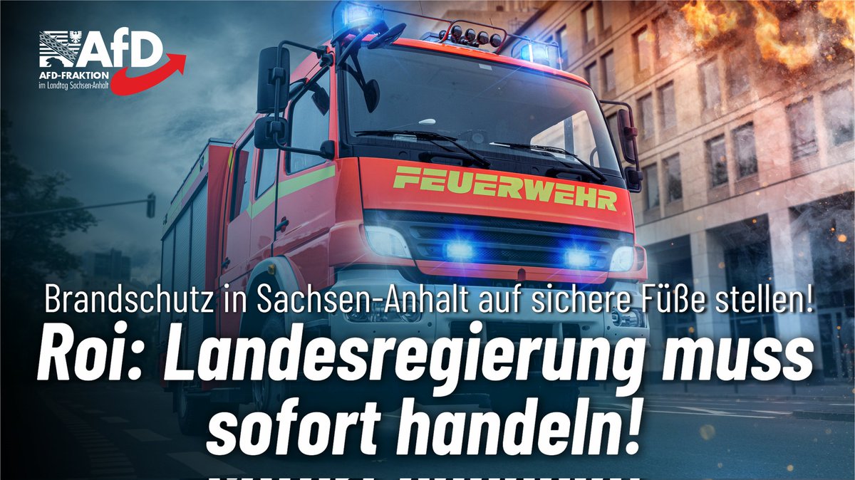 AfDFraktionLSA's tweet photo. Die Situation in Sachsen-Anhalt ist brandgefährlich. #Löschtechnik & #Fahrzeuge sind teilweise veraltet, während die Herausforderungen immer mehr steigen. Die Landesregierung kennt das Ausmaß des Investitionsstaus nicht. #DanielRoi stellt klare Forderungen.https://t.co/rOBwVKf6mg https://t.co/35scNL5JVd