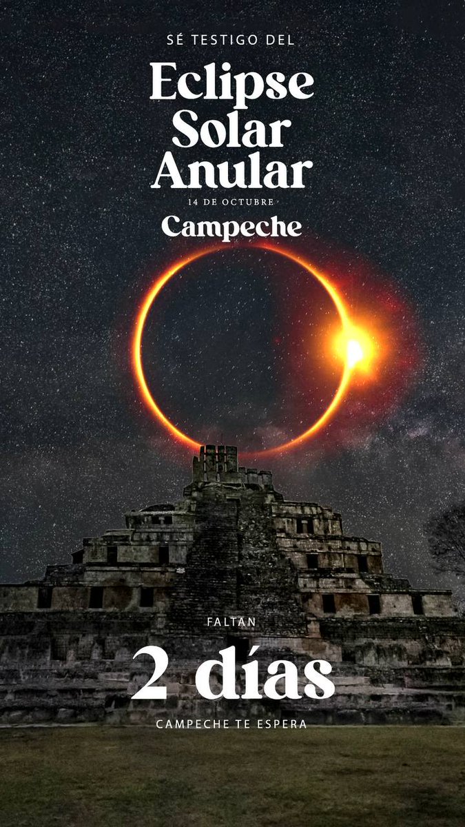 Faltan 2 días para el eclipse solar anular, ¡Campeche te espera !✨😍 

#campeche  #mexico #arquitecturacolonial #visitMexico  #mexicotravel #turistas #traveltheworld #viajando  #destinos  #viajeros #ecoturismo #worldtraveler