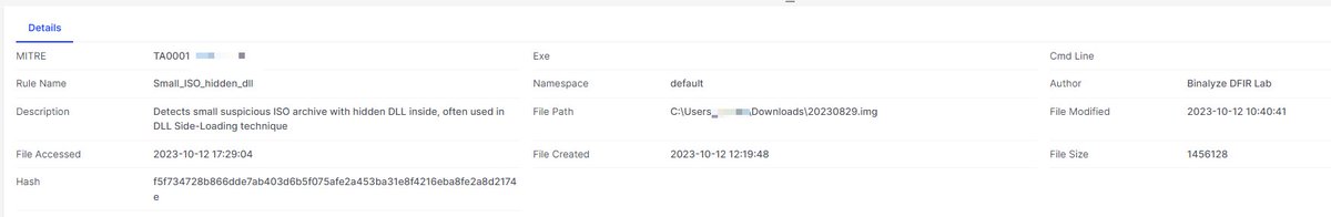 TwinTwin911's tweet photo. A year ago, I wrote a #Yara rule to detect hidden DLLs inside ISO archives. They are still a thing.
Sha1:d417fe043ef60846e08f08df8dd9f3968a512a23
0 detection two months later.
However we at @binalyze can detect it just fine. https://t.co/J1UjXhK8B9