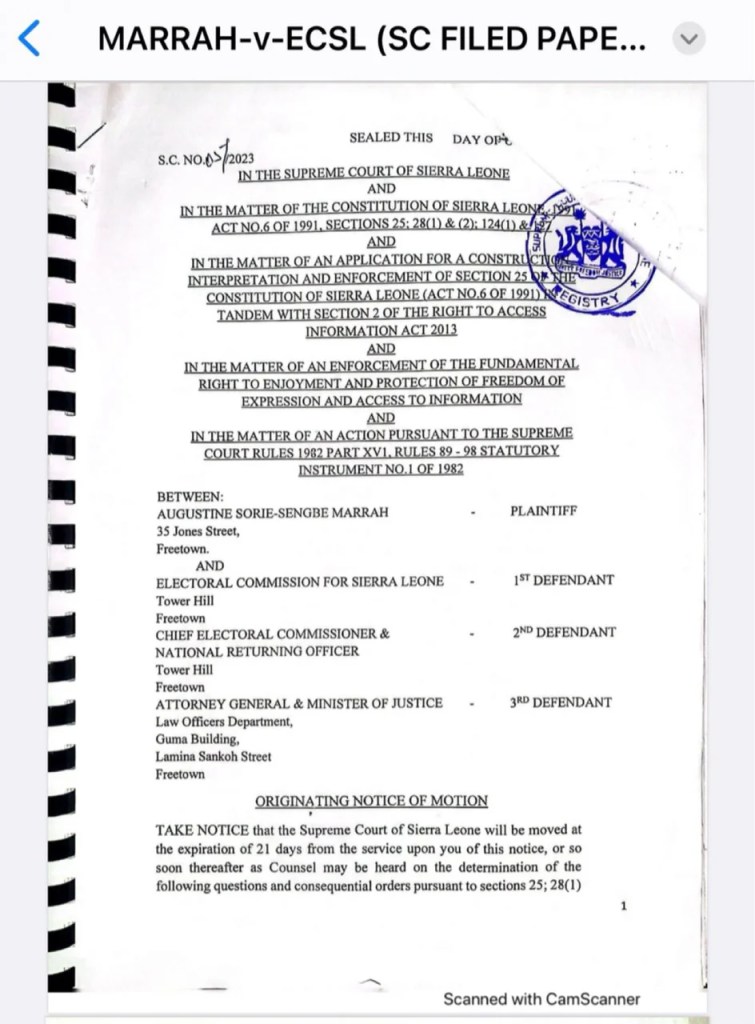 🚨 Renowned lawyer  @SoeMarrah is championing democracy in Sierra Leone! In the face of democratic regression and election rigging, he's taking the ECSL to court for transparency. Fighting to uphold democracy! 🗳️⚖️ #ElectionTransparency #SierraLeone #Accountability