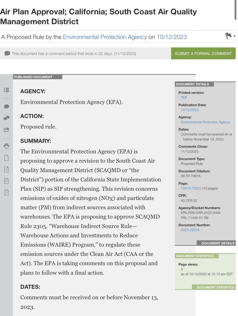 Breaking - EPA has proposed approval of South Coast Warehouse Indirect Source Reg. Years of struggle and advocacy from community have led to this. Huge shout out to <a href="/EYCEJ/">EYCEJ</a> <a href="/PC4EJ/">People’s Collective for Environmental Justice</a> <a href="/SierraClub/">Sierra Club</a> <a href="/NRDC/">NRDC 🌎🏡</a> <a href="/CCAEJ/">CCAEJ</a> @The_MFN 

Let’s get this over the finish line!

#WeAreJustTryingToBreathe