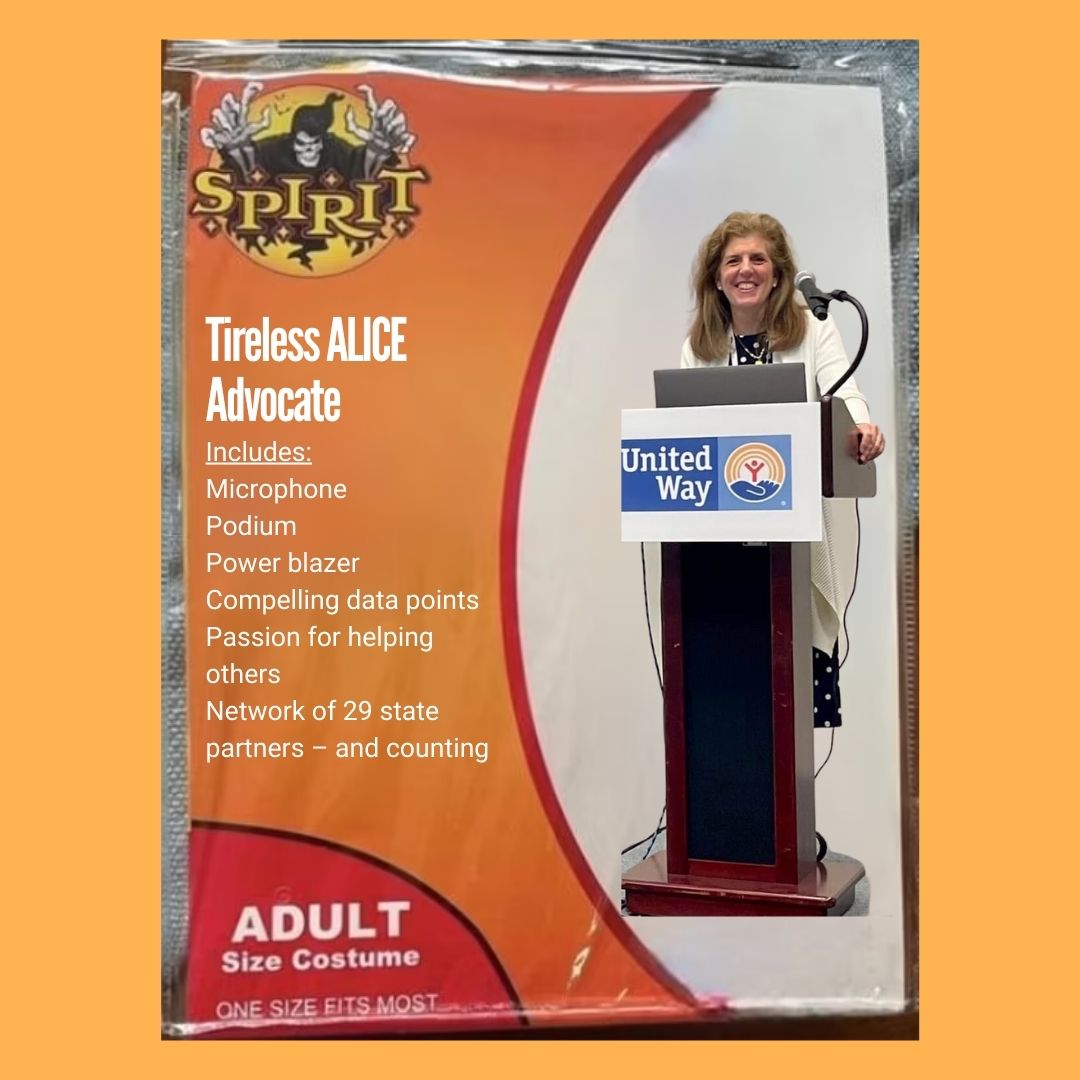 United4ALICE's tweet photo. In case anyone is still deciding on a costume for #Halloween, this one's a classic that never goes out of style! (Powerpoint deck sold separately.) #HalloweenCostume #SpiritofHalloween #SpiritHallowMeme #UnitedForALICE @NjData https://t.co/lcjqt9rqYK
