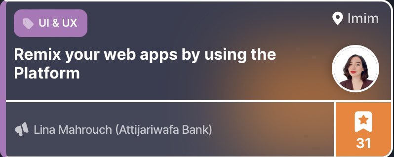 LinaMahrouch's tweet image. Excited to give a talk about @remix_run at 6:25 pm see ya there 👀!
#devoxxMA