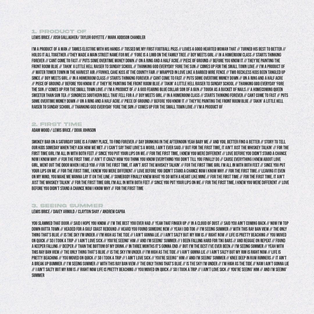 lewisbrice's tweet photo. Y’all so much work goes into a project like this. It really takes a tribe, a team, belief, support, many late nights, and more talent between the writers, producers, players and all than one could even imagine.
Thank you for listening, thank you for singing along, and thank you for making these songs yours. Here’s a peak of what’s inside the official #ProductOf CD booklet!