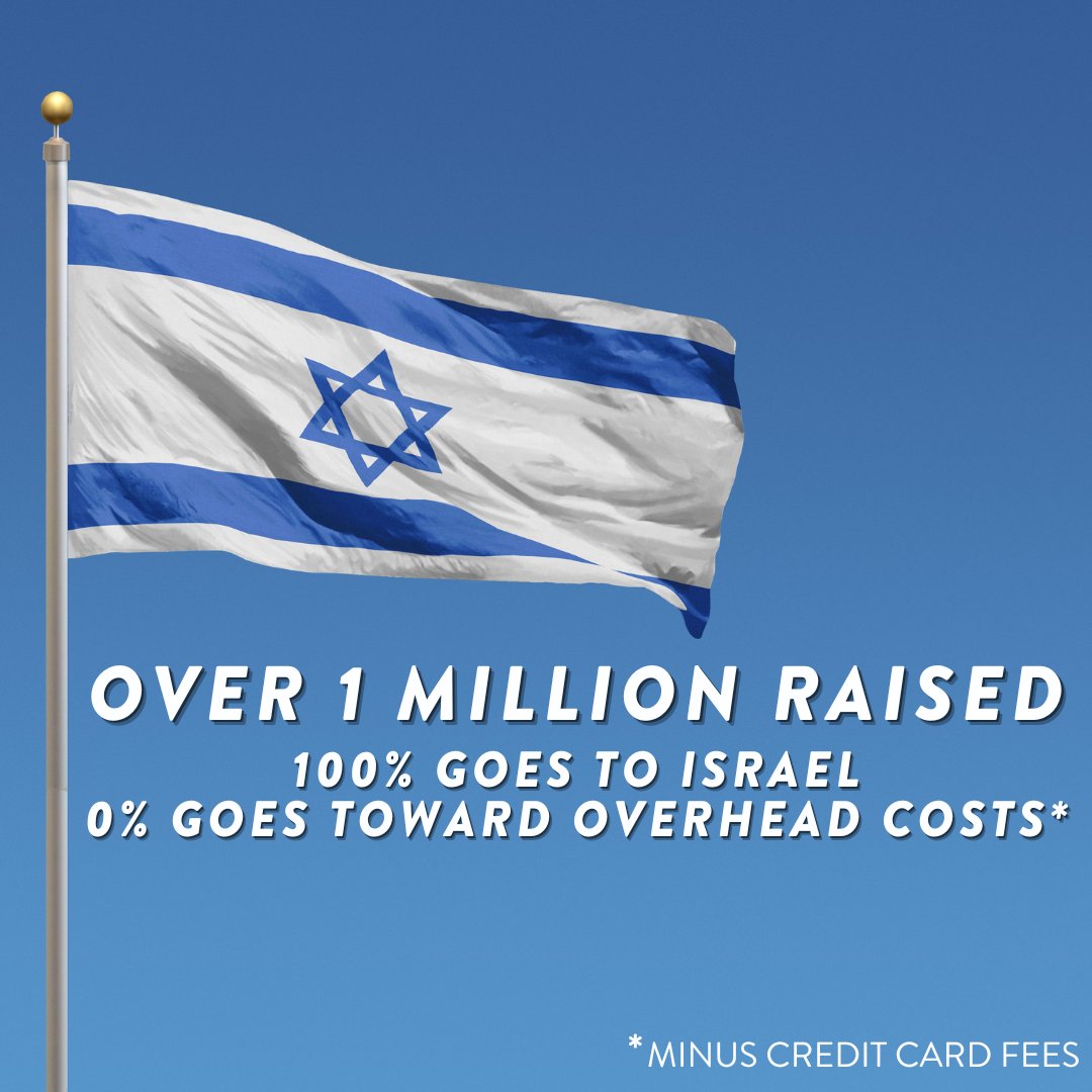 You have raised over one million dollars to help Israel. We cannot thank you enough. We do not take out a percentage of your donation to fuel our own overhead costs, your donation goes toward Israel. These efforts take a lot of resources, please help: donate.mercuryone.org/site/Donation2…
