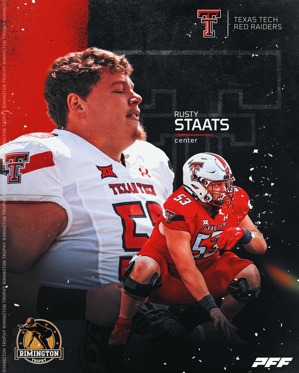 Rusty Staats has only allowed 1 sack across 254 pass blocking snaps so far in the 2023 season. The @texastechfb center has had a @pff_college pass blocking grade of 85.6 over the last two games (3rd-highest among FBS centers). #rimingtonwatchlist