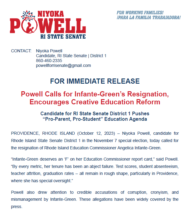 NiyokaRi's tweet photo. Angelica Infante-Green has failed our schools, our students, our families. It's time for her to go. We need accountability and reform now. Press release below. 👇🏿 https://t.co/Fib688zLwS