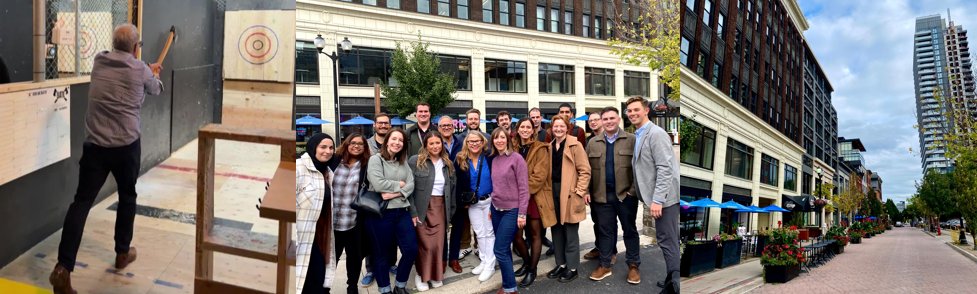 BiglieriGroup's tweet photo. BIG things are happening in Hamilton! Yesterday, the entire TBG team got together at our DT Steeltown office to celebrate our growth in SW Ontario and the Southern Golden Horseshoe. Then we had some fun at BATL Axe! #planning #urbanism #hamilton #citybuilding #teambuilding https://t.co/7tmehNgIYH