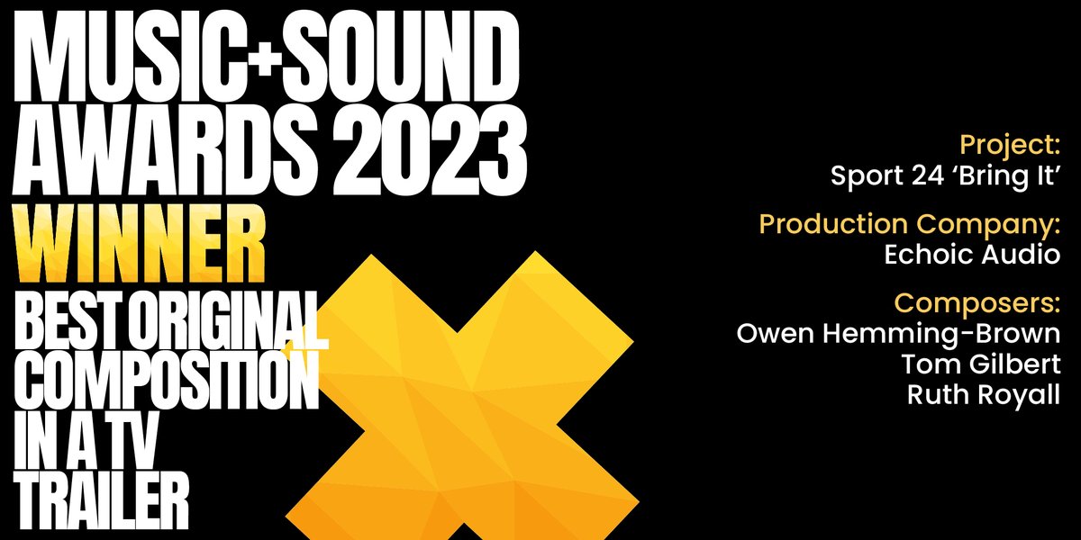 MASAwards's tweet photo. 🏆 WELL DONE Echoic Audio! You've won for @OwenHemming, Tom Gilbert + Ruth Royall's music on the Sport 24 'Bring It' Promo #MASAwards @EchoicAudio https://t.co/4CViSb4StN