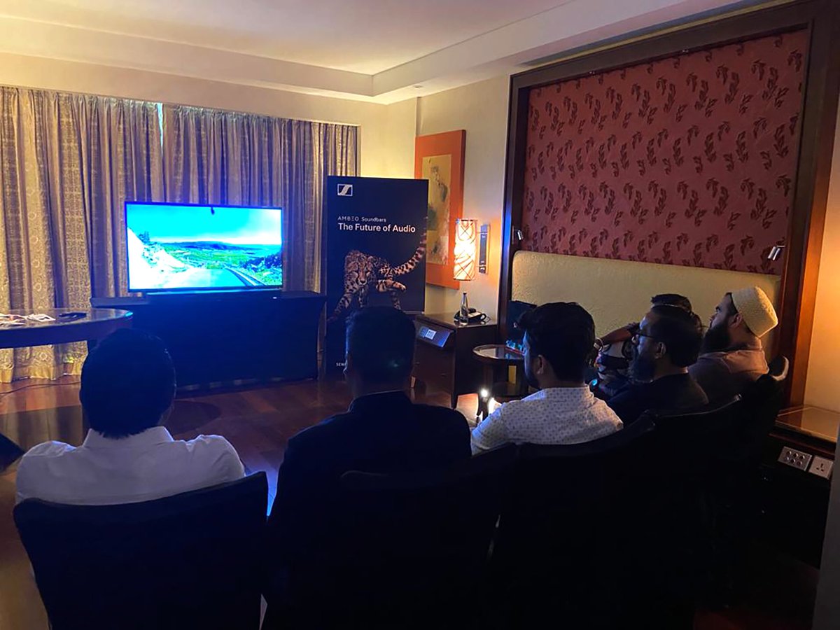 SennheiserIndia's tweet photo. #Spotted: Team #SENNsational debriefing the @WhatHiFiIndia team at the @RitzCarlton, #Bengaluru. 🔊🎶✨
Swipe through to see how the #AMBEOSoundbar took center stage & audiophile enthusiasts enjoyed its multi-speak-home cinema system & other features at the event. https://t.co/6tSTldMimF