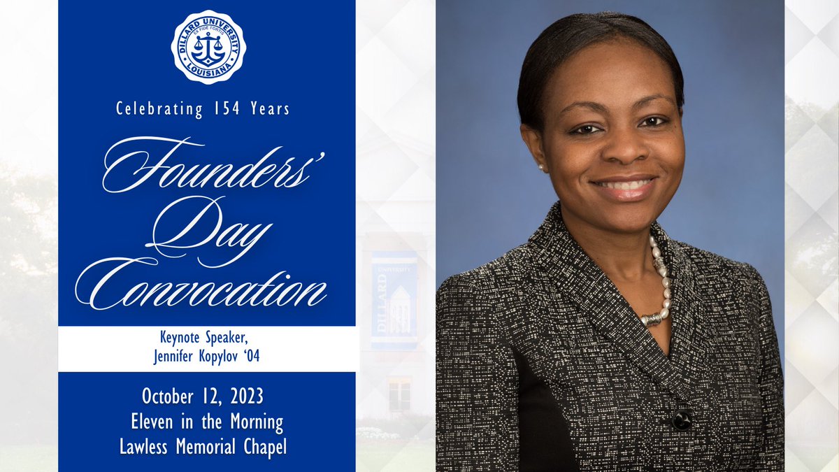 Today, we’re celebrating 154 years with our Founders’ Day Convocation with keynote Jennifer Kopylov ‘04

Watch Live: dillard.edu/live/