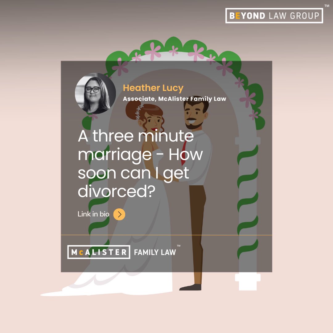 BeyondLawGroup's tweet photo. A three minute marriage? 

Here, @McAlisterFamLaw’s Heather Lucy looks at how this can happen and whether it would be legally possible in England and Wales.

Read here: https://t.co/AnToFuzVKO

#threeminutemarriage #divorce #shortmarriage #quickdivorce #familylaw #manchester https://t.co/rQLEjfqxpO