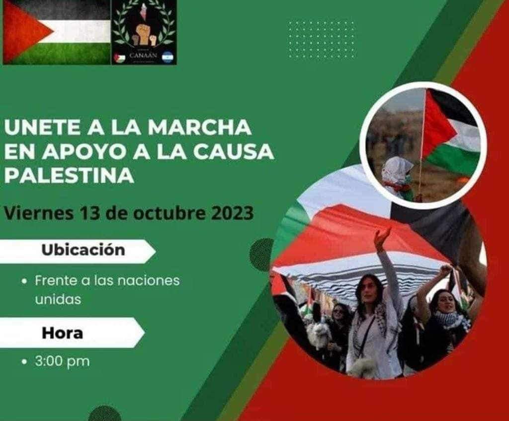 Estimados amigos de Nicaragua

Les invitamos a unirse a la Gran marcha en Apoyo a  Palestina

Viernes 13 de octubre
Hora: 3:00 pm
Lugar : Frente a naciones Unidas

Gaza Resiste!!!
Palestina Existe!!!
No más muertes de niños inocentes!!!