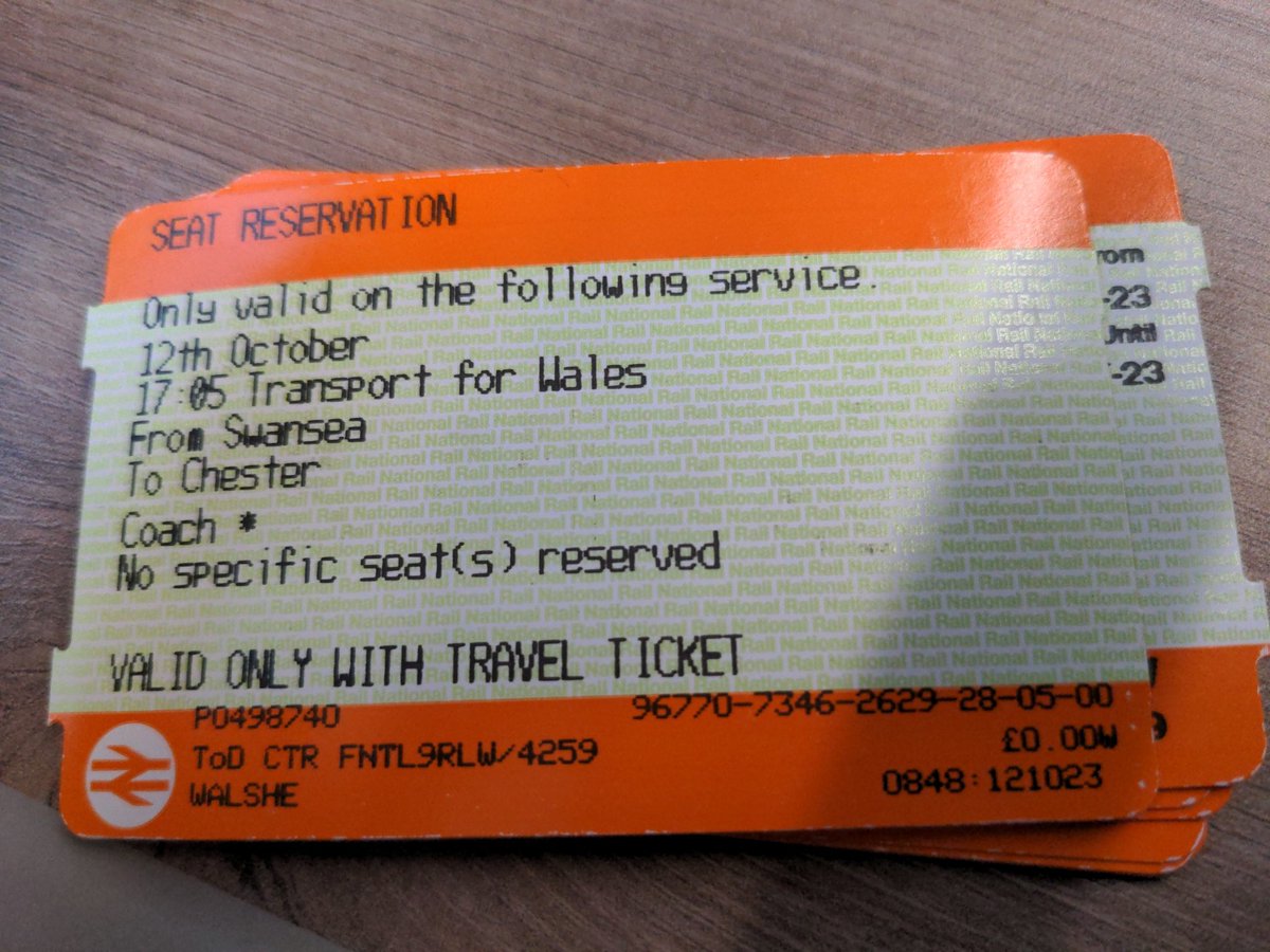 Thanks @tfwrail for this really useful seat reservation for a 4+ hour journey on your two carriage train Swansea to Chester. It's Schrodinger's reservation for a seat that isn't a seat.