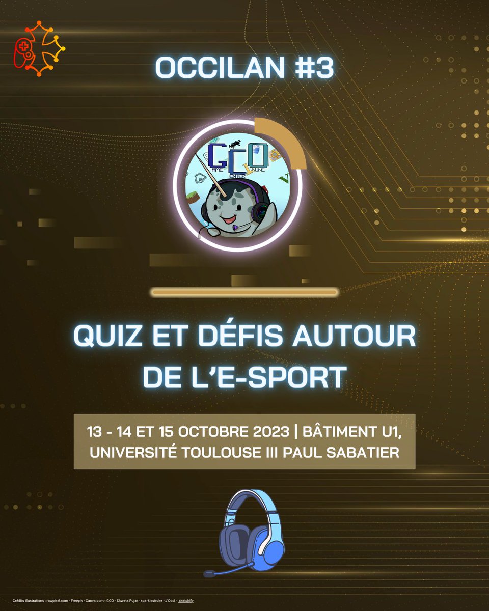 occilan's tweet photo. GCO sera présent tout au long de l'OcciLan pour animer un stand dédié à l'e-sport! Au programme, quiz et défis pour apprendre des infos fun et utile ! 
📅du 13 au 15 octobre 2023 
📍bâtiment U1, @UT3PaulSabatier 

https://t.co/teJXt7GlEh https://t.co/XLluyvWMYC