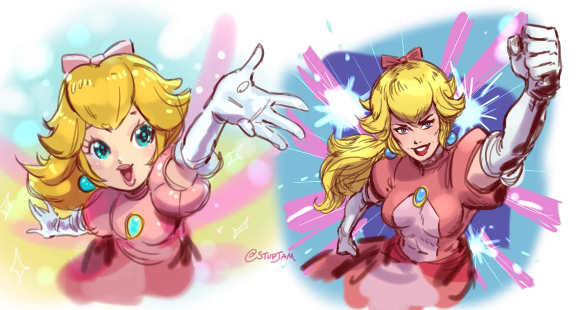 the cover art for the princess peach showtime video game updated left (old) right (new)