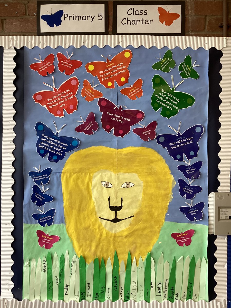 CastlehillPri's tweet image. #Primary5 finished their class charter. The children chose 6 #UNCRC articles.  The design is based on ’The Butterfly Lion’ novel by #MichaelMorpurgo       @UNICEF_uk  #RRSA #RRS