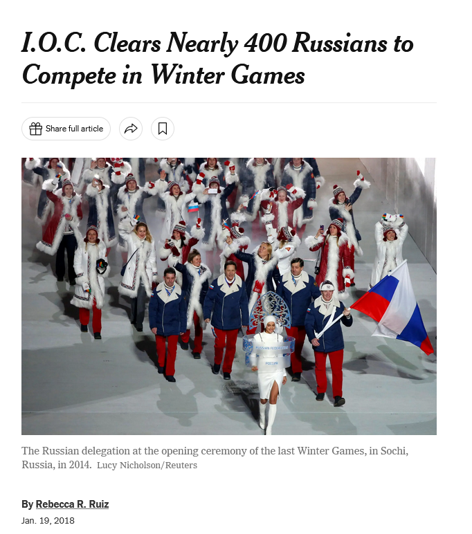 Don't be fooled by this announcement. The #IOC has used this playbook before.
Dec 2017: IOC announced Russia is suspended.
Jan 2018: IOC Clears nearly 400 Russian athletes to compete as Olympic Athletes from Russia.
There was never a ban, it was simply a rebrand.
<a href="/GlobalAthleteHQ/">Global Athlete</a>