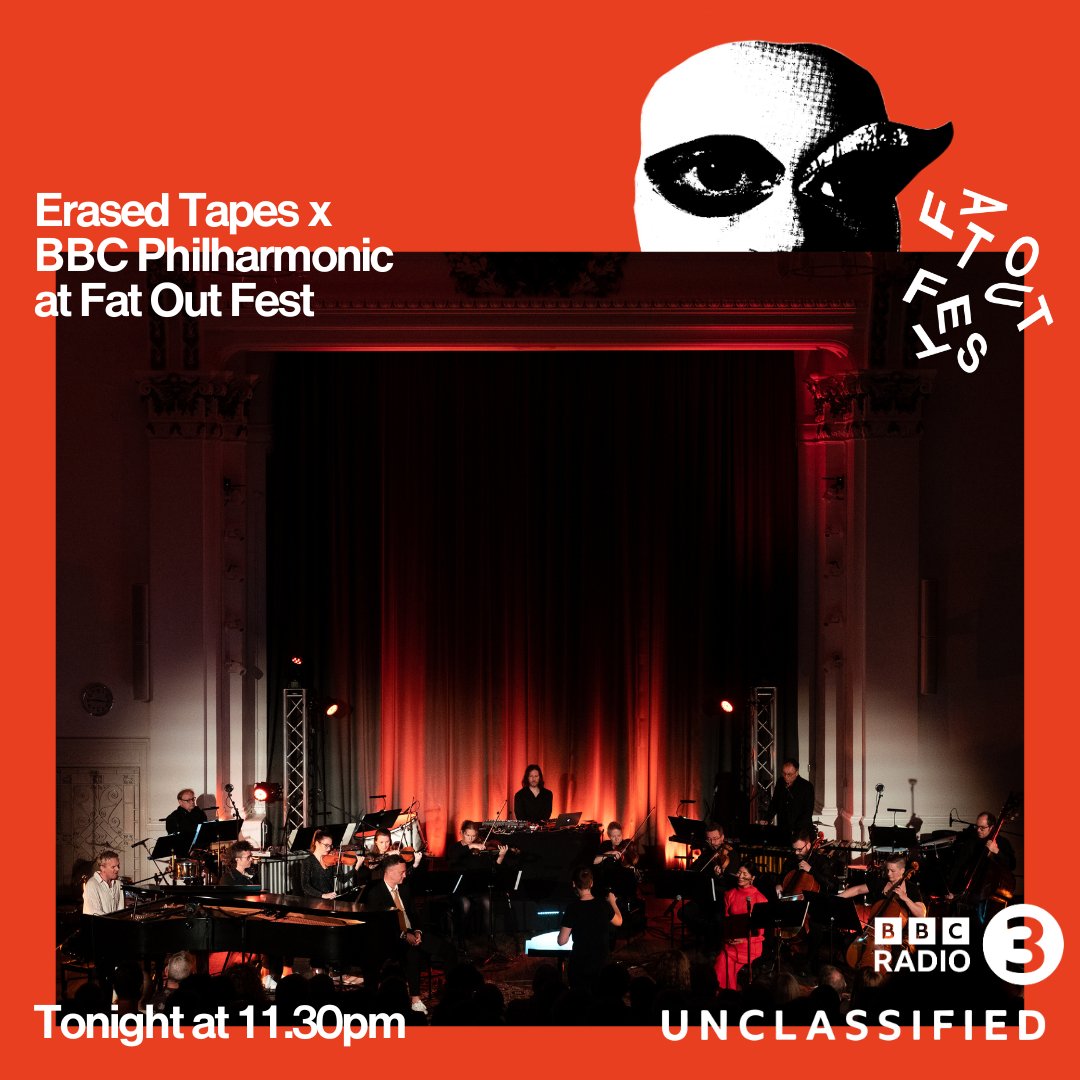 Tune in to <a href="/BBCRadio3/">BBC Radio 3</a>'s Unclassified at 11.30pm tonight to relive our 2023 <a href="/BBCPhilharmonic/">BBC Philharmonic Orchestra</a> + <a href="/ErasedTapes/">Erased Tapes</a> concert.

<a href="/elizabethalker/">Elizabeth Alker</a> will be guiding us through songs + interviews with artists <a href="/hatis_noit/">Hatis Noit ハチスノイト</a> <a href="/thepenguincafe/">Penguin Cafe</a> <a href="/DouglasDare/">Douglas Dare</a> + <a href="/rivalconsoles/">Rival Consoles</a>, recorded live at the show.