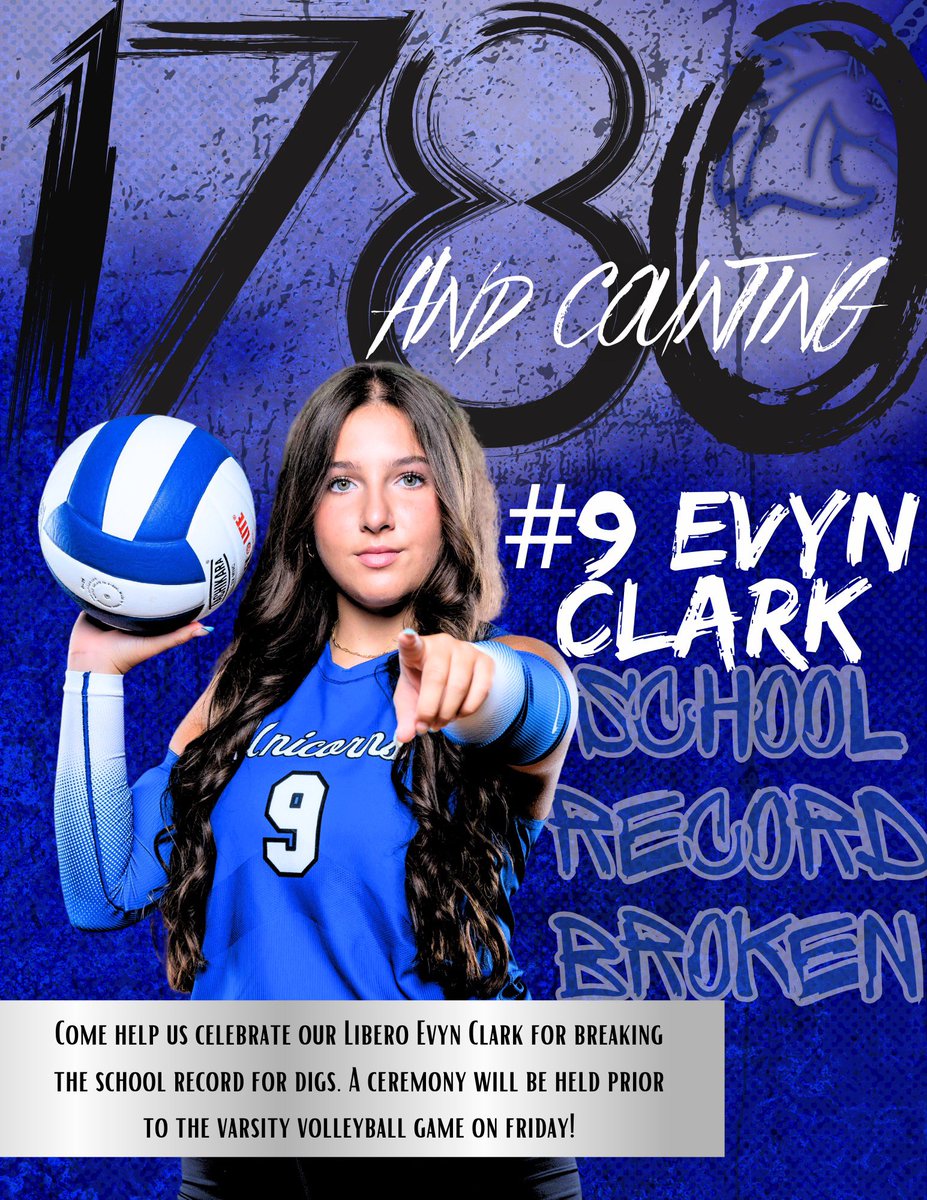 🚨SCHOOL RECORD BROKEN!! 🚨
Come help us celebrate <a href="/evynclark2024/">evyn clark</a>  tomorrow as
she has smashed the Career Record for Digs. 

We will honor her during introductions tomorrow so let's pack the gym!! (5:15pm)

Way to go Evyn! We are so proud of you. You are leaving a great legacy!