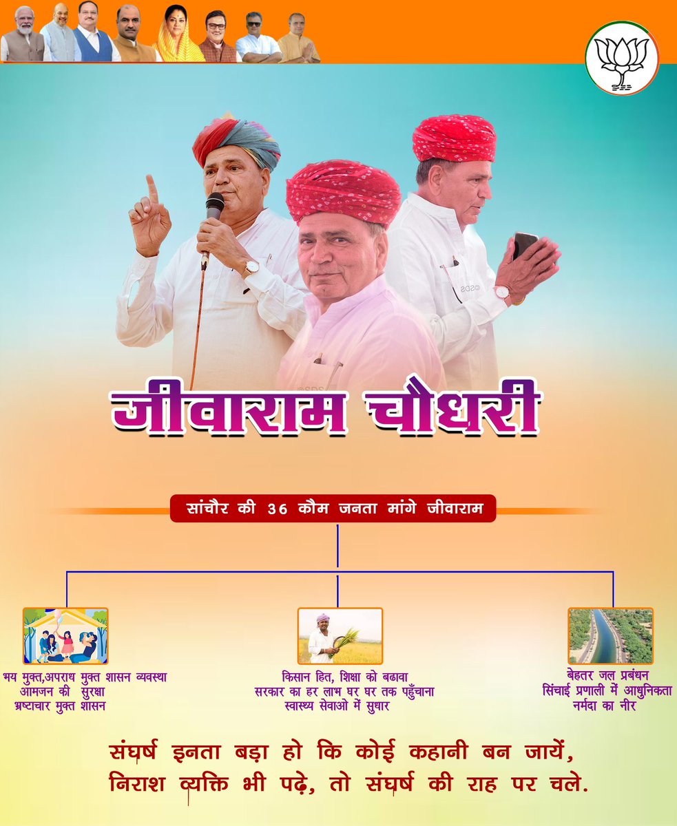 KinjalSteel's tweet photo. #साँचोर_मांगे_जीवाराम
जीवाराम का नेतृत्व हम सभी के लिए सुरक्षित और समृद्ध भविष्य का मार्ग प्रशस्त करता है। आइए सफलता के लिए उस रास्ते पर चलें।
#साँचोर_मांगे_जीवाराम #PathToSuccess  @ChaudhryShankar  @JPNadda  @AmitShah @KailashBaytu @arjunrammeghwal https://t.co/u1SuenZkzp