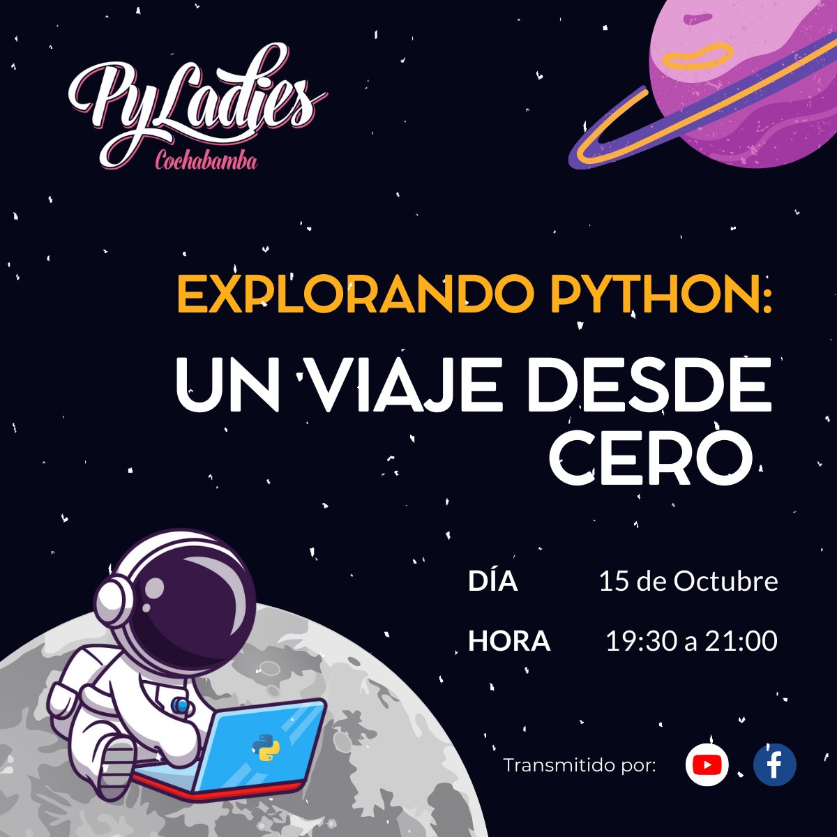 pyladiescbba's tweet photo. ¡Bienvenidos a "Explora Python: Un Viaje Desde Cero"!

🐍🛠️💻 Únete a nuestro taller gratuito ¡No necesitas tener experiencia previa! 🎉🧑‍💻👩‍💻

📆 Domingo 15 de Octubre
🕢 19:30 GMT -4
💻 Transmisión por Facebook y YouTube

#pyladiesCochabamba #pyladiescbba #python #tallerPython https://t.co/CSPNFVOLsy