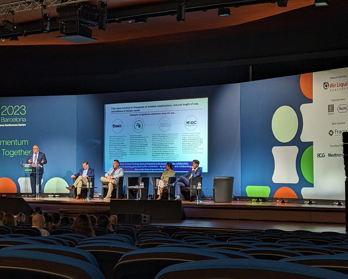 We spy CQI Director Dr. Michael Englesbe at #ICHOM2023 as part of a presentation on some of the milestones a few of our CQIs have achieved for Michigan patients, featuring @BMC2_ @MichBariSC @HMS_MI @MSQCPSO